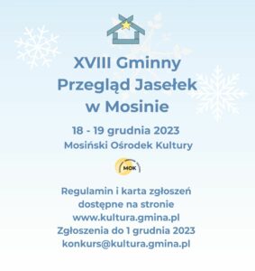 Plakat zapowiadający gminny przegląd jasełek, który odbędzie się 18 i 19 grudnia 2023 roku.